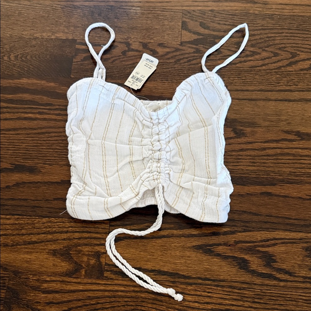 Aerie White Ruched Crop Top with Straps